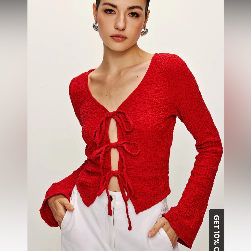 Commense Tie Front Blouse